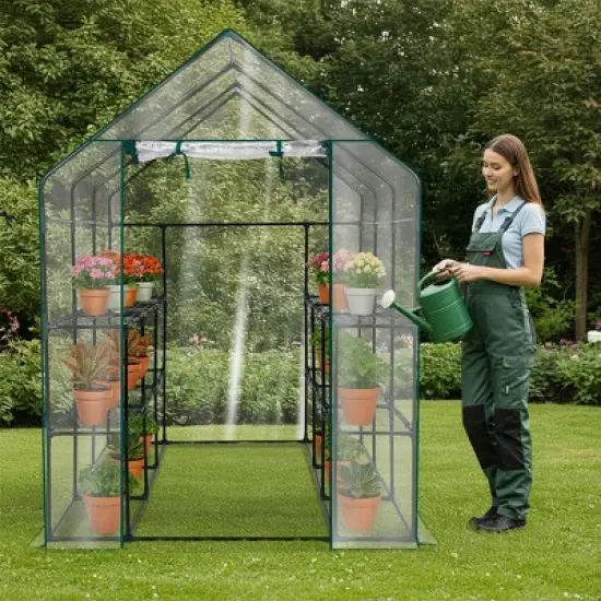 SEVOBAL Greenhouse Outdoor Durable PE Plant Green House for Frost Protection Shelf Clips Roll-up Zipper Door Walk-in for Planter, Clear, 99"*37"*13" image {1}