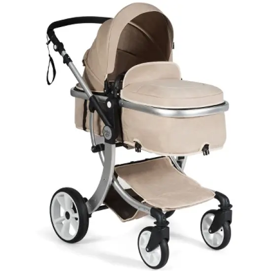 Infans Aluminum Infant Reversible Outdoor Foldable Stroller W/Diaper Bag Beige image {7}