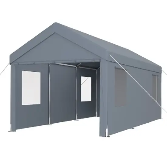 10&times;20 FT Garage, Portable Garage with Roll-up Doors and Ventilated Windows, Galvanized Steel Frame and PE Canopy-Coolbibila image {3}