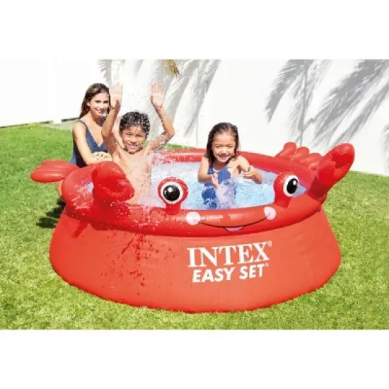 Intex 26100EH Happy Crab Easy Set 6ft x 20in Round Inflatable Ring Backyard Kids Toddler Kiddie Swimming Wading Pool, Red image {1}