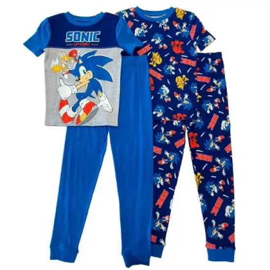 Boys' Sonic the Hedgehog 4pc Let's Roll Cotton Pajama Set - Blue image {4}