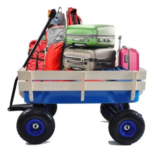 DSVIMOY Portable Outdoor Wagons with Wood Railing, Portable Carts for Children Kids, Blue, 39.37"*19.3"*24.8" image {4}