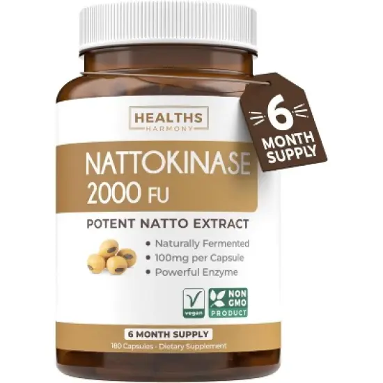 Nattokinase 2000 FU, Powerful Nattokinase Supplement Made from Naturally Fermented Soybeans for Heart Health Support, Healths Harmony, 60 120 or 180ct image {3}