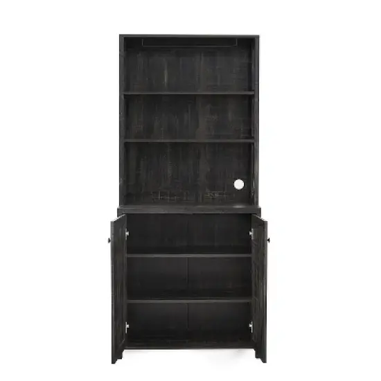 Home Source Elegant Charcoal Bar Cabinet | kitchen Cabinet with Microwave Stand image {2}