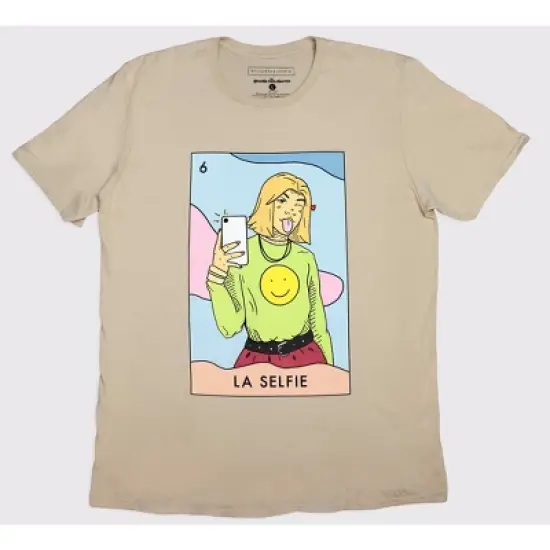 Millennial Loteria Cards Adult La Selfie Short Sleeve Graphic T-Shirt - Beige image {2}