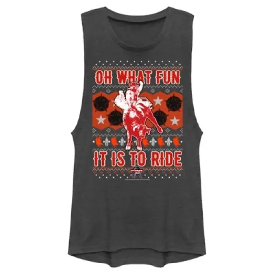 Junior's Professional Bull Riders Oh What Fun it is to Ride Sweater Print Festival Muscle Tee image {3}