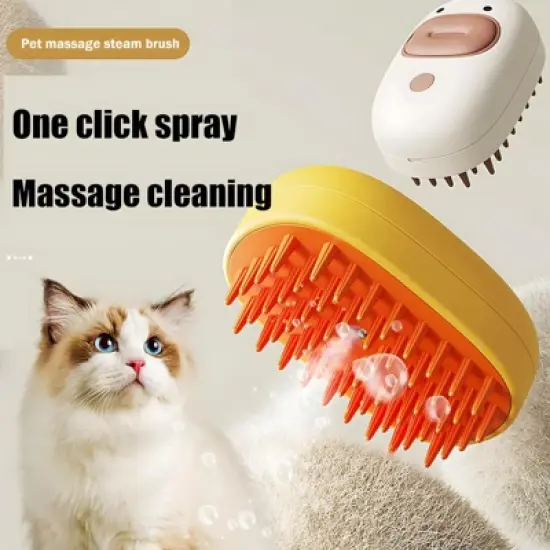BABYYER Steamy Pet Brush with Release Button and Tank,Pet Spa Brush for Dogs Cats,Self Cleaning Steam Brush for Removing Tangled and Loose Hair image {1}