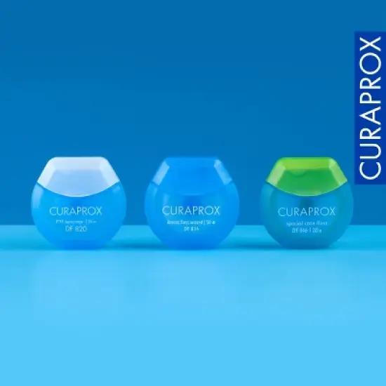 Curaprox DF 834 Dental Floss, Waxed Mint Flavour, 50m for Tight Interdental Spaces image {5}