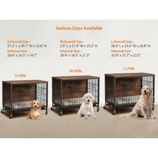 Acekool 32.5" Rustic Dog Crate & Side Table - Wood Kennel with Wheels for Medium/Large Dogs (138 characters) image {9}