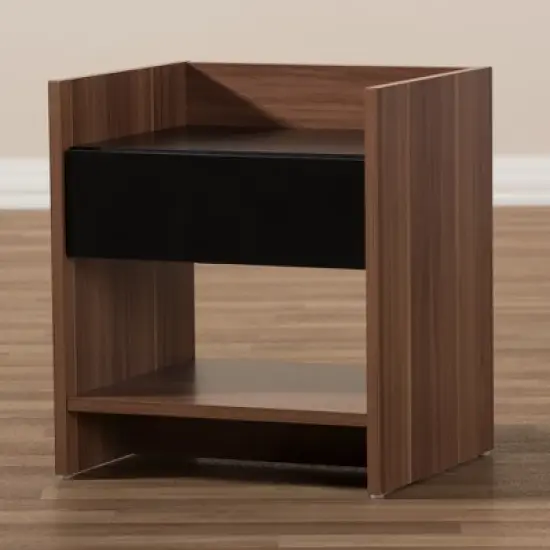 Vanda Modern and Contemporary Two - Tone Wood 1 - Drawer Nightstand - Brown - Baxton Studio image {5}
