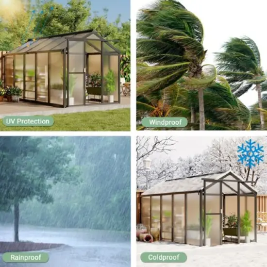 6x10 Ft Aluminum Frame Polycarbonate Accessible Greenhouses with Roof Vents and Sliding Doors Suitable for Outdoor Gardens and Backyards, Black image {5}