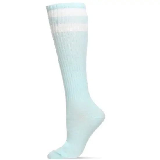 Memoi Women's Ribbed Rugby Athletic Stripe Knee High Socks image {6}