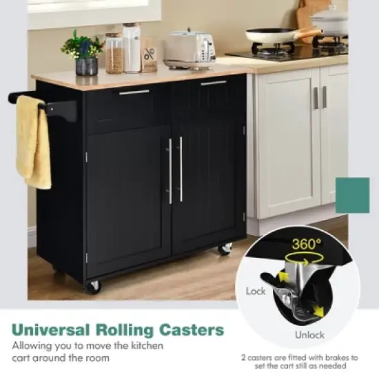 Costway Rolling Kitchen Cart Island Heavy Duty Storage Trolley Cabinet Utility Black image {8}