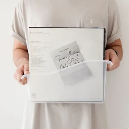 IRIS USA 8-Pack 15" x 6" Plastic Connecting Book and Paper Storage Container Bin, Vertical Standing Plastic Notebook File Craft Organizer Box, Clear image {1}