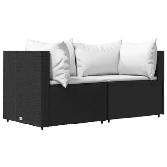 vidaXL Patio Lounge Set Black and White Poly Rattan image {2}
