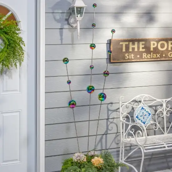 Gerson International Assorted Stainless Steel Iridescent Garden Sphere Yard Stakes, Set of 3 image {2}