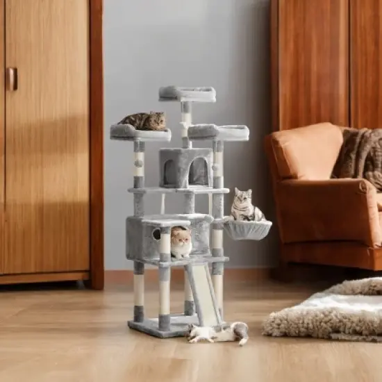 Cat Tree, Large Cat Tower, Cat Condo with Scratching Posts, Board, 2 Caves, 3 Plush Perches, Activity Center, 66.5 Inches image {2}