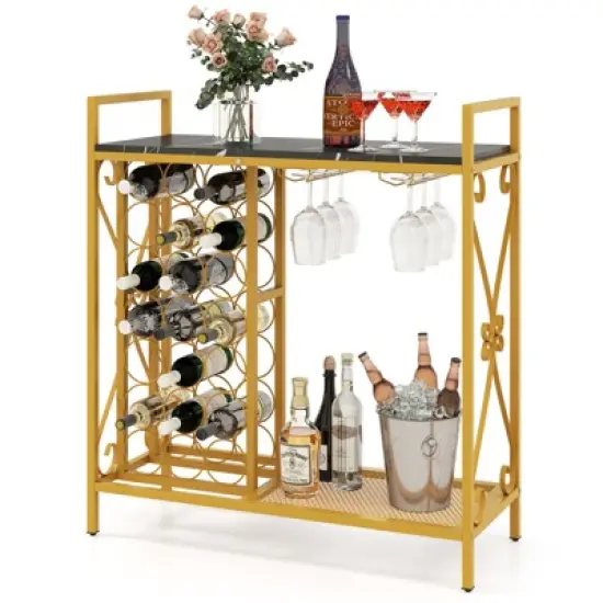Tangkula Freestanding Floor Drink Rack, Wooden Coffee Bar Table w/ Drink Storage image {9}