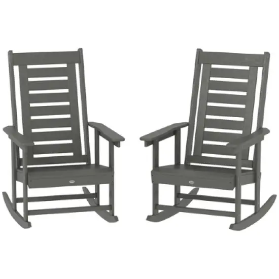 Outsunny Outdoor Rocking Chairs Set of 2, HDPE Patio Rockers with 28" High Back, Wide Armrests and Slatted Seat for Porch Backyard Balcony image {8}