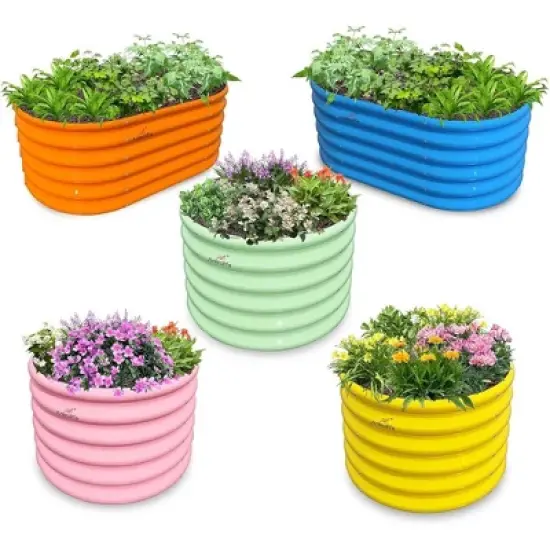 JUJABU 5-Pack 18" Tall Kids Garden Beds &ndash; 40"x24" Oval & 24"x24" Round Metal Planters, for Planting Vegetables, Flowers and Fruits, Eco-Safe image {5}