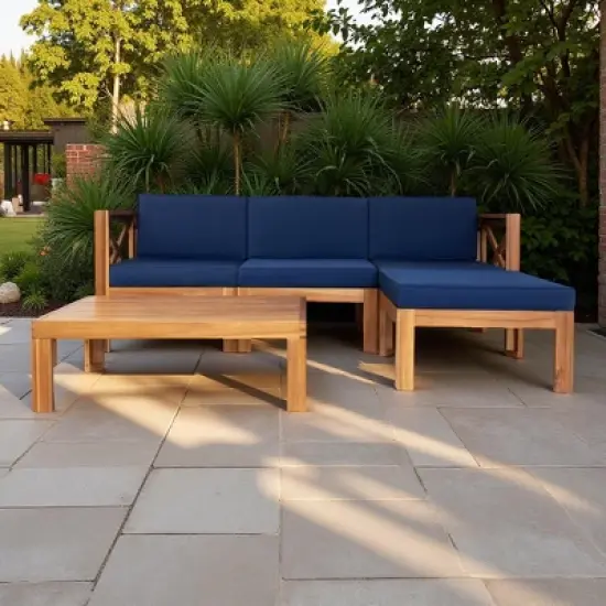 5-Piece Outdoor Patio Solid Wood Sectional Sofa with Coffee Table and Cushions image {17}