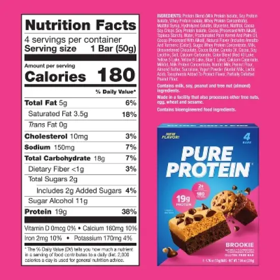 Pure Protein 19g Protein Bar - Brookie - 4ct image {3}