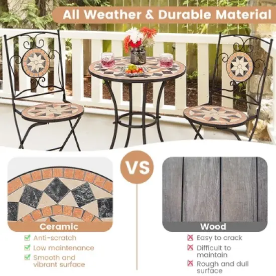 3pcs Patio Bistro Set Outdoor Patio Conversation Furniture Folding Dining Garden image {7}