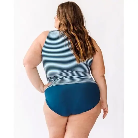 Lime Ricki Women's Indigo Stripe Boat-Neck Tankini Top image {4}