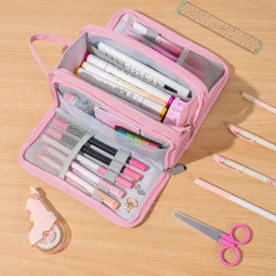 Large Pencil Case, Big Capacity Pencil Pouch Pen Bag with 3 Compartment, Portable Canvas image {5}