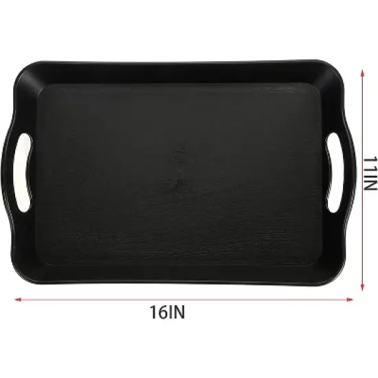 ATTOP 3 Pack Black Serving Trays with Handles,16 x 11IN Rectangular Non Skid Multi-Purpose Plastic OttomanTray for Restaurant, Parties,Table, Kitchen image {1}