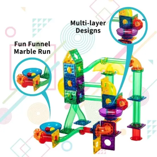 Everyplay Marble Run Magnetic Tiles for Kids, 150PCS, Construction Magnet Tiles Race Track Building Blocks STEM Toy image {2}