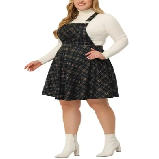 Agnes Orinda Women's Plus Size Elegant Chic Plaid Overalls Fashionable A Line Skirts image {1}