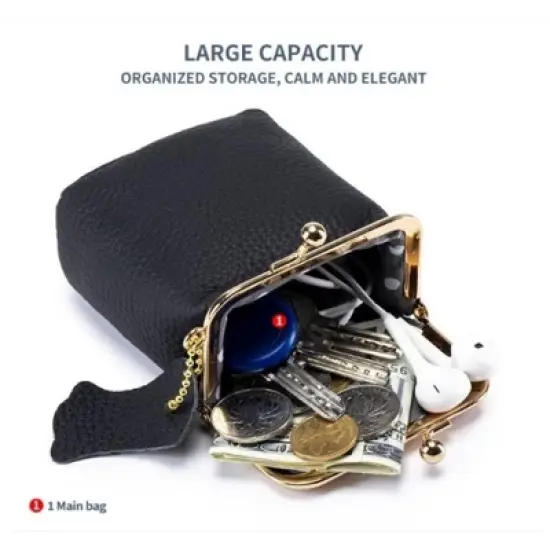 Paaaawaters Women's Genuine Leather Small Jewelry Coin Purse Vintage Kiss Lock Change Pouch Casual Style Mini Wallets pouches Bag image {5}