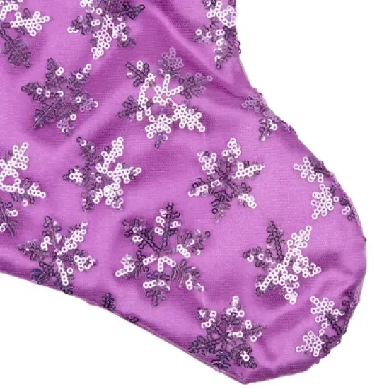 Northlight 19" Purple Sequin Snowflake Christmas Stocking with White Faux Fur Cuff image {4}