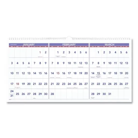Deluxe Three-Month Reference Wall Calendar, Horizontal Orientation, 24 x 12, White Sheets, 15-Month: Dec 2025 to Feb 2027 image {4}