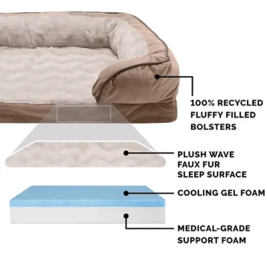 FurHaven Velvet Waves Perfect Comfort Cooling Gel Top Memory Foam Sofa Dog Bed image {7}