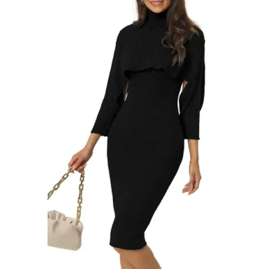 Seta T Women's Spring Fall 2 Piece Outfits Knitted Long Sleeve Turtleneck Sweaters with Tank Bodycon Midi Sweater Dress Set image {5}