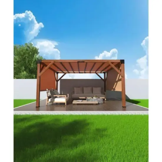 WhizMax 12'X 14' Cedar Wood Luxury Outdoor Pergola with High-Quality Fabric Canopy image {6}