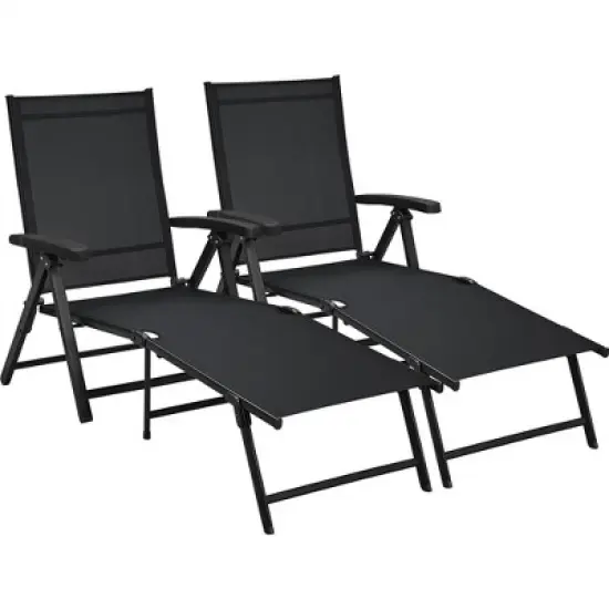 Yaheetech 2pcs Outdoor Chaise Lounge Portable Texteline Bed image {6}