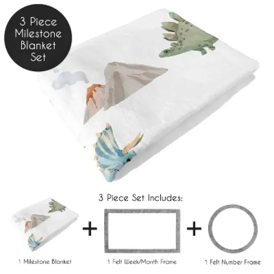 Sweet Jojo Designs Boy Baby Milestone Blanket Watercolor Dinosaur Dino Multicolor image {1}