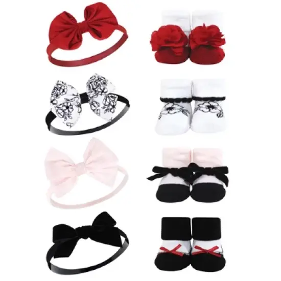 Hudson Baby Infant Girl 16Pc Headband and Socks Giftset, Black Toile, One Size image {1}