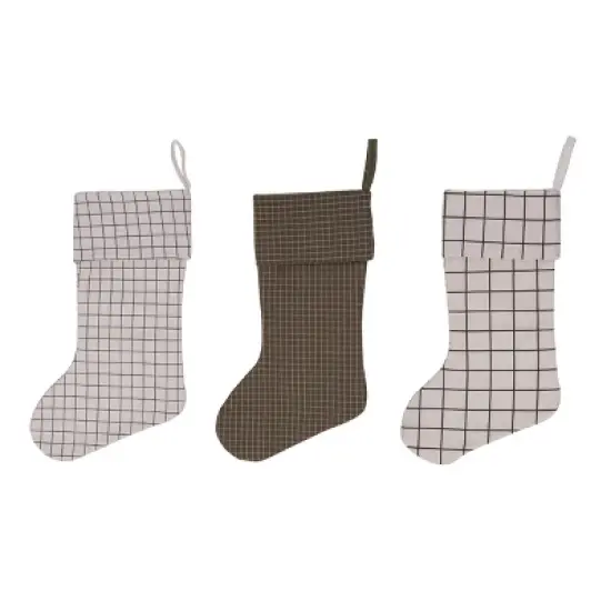 Transpac Fabric Neutral Ticking Stripe Stocking Set of 3 Christmas Home Decorations Holiday Stockings Polyester image {1}