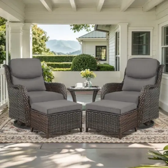 Belord 5 Piece Patio Furniture Set with Swivel Chairs and Ottomans, High Back Deep Seat Cushioned Wicker Swivel Patio Chairs Set of 2 with Ottoman image {12}