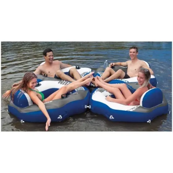 INTEX Floating Recliner Inflatable Lounge River Run Single Person Connect Tube (4 Pack) & Mega Chill II 72 Can Beverage Cooler Float with Lid image {3}