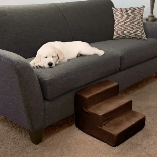3-Step Pet Stairs - Nonslip Foam Dog and Cat Steps with Removable Zippered Microfiber Cover - 2-Tone Design for Home or Vehicle by PETMAKER (Brown) image {2}