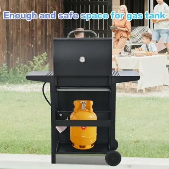 3-Burner Propane Gas Grill with Stainless Steel Lid, Dual Side Shelves, Built-In Thermometer, Wheels & Bottle Opener, 26,000 BTU Outdoor BBQ image {3}