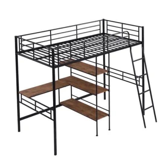 Twin Size Metal Loft Bed With Built-in Desk and Shelves - ModernLuxe image {3}