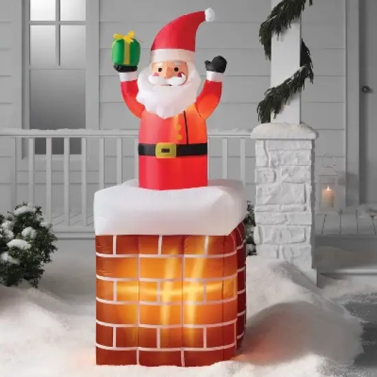 6' LED Animated Santa in Chimney Christmas Inflatable Decoration Red - Wondershop&trade;: Festive Yard Display, Easy Setup image {1}