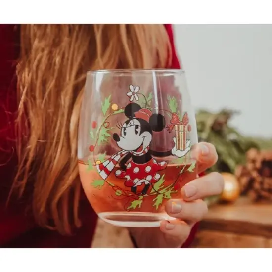 Silver Buffalo Disney Minnie Mouse Christmas Wreath Stemless Wine Glass | Holds 20 Ounces image {5}