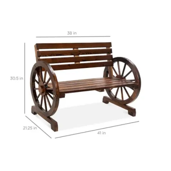 Best Choice Products 2-Person Wooden Wagon Wheel Bench for Patio, Garden, Outdoor Lounging w/ Rustic Design - Brown image {6}